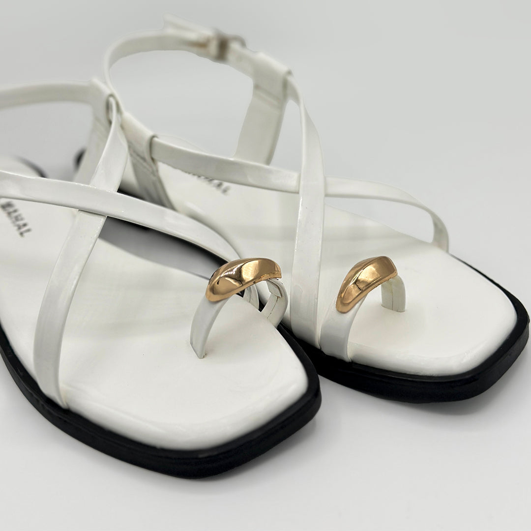 Gloss White cross strap flat sandals top view women Pakistan – Laal Mahal