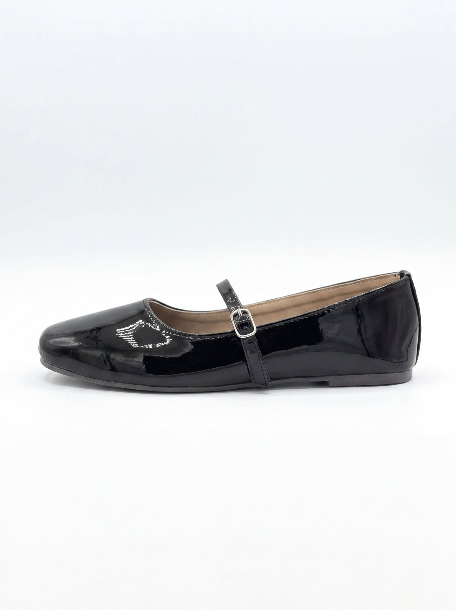Glossy Black patent leather mary jane flat shoes side profile Pakistan — Laal Mahal