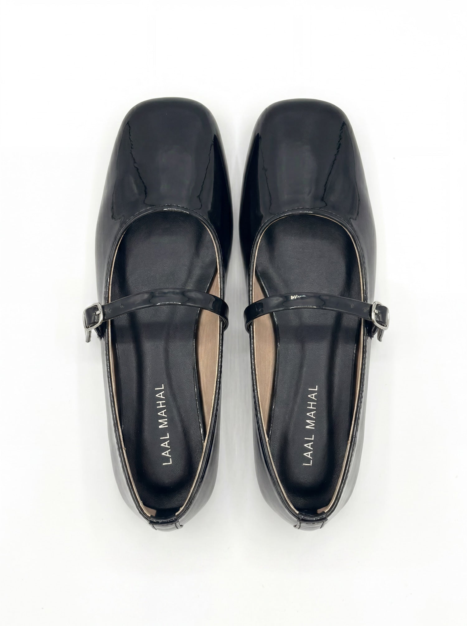 Glossy Black patent leather mary jane flat shoes top view Pakistan — Laal Mahal