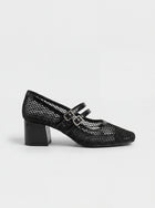 Black Mesh Block Heels