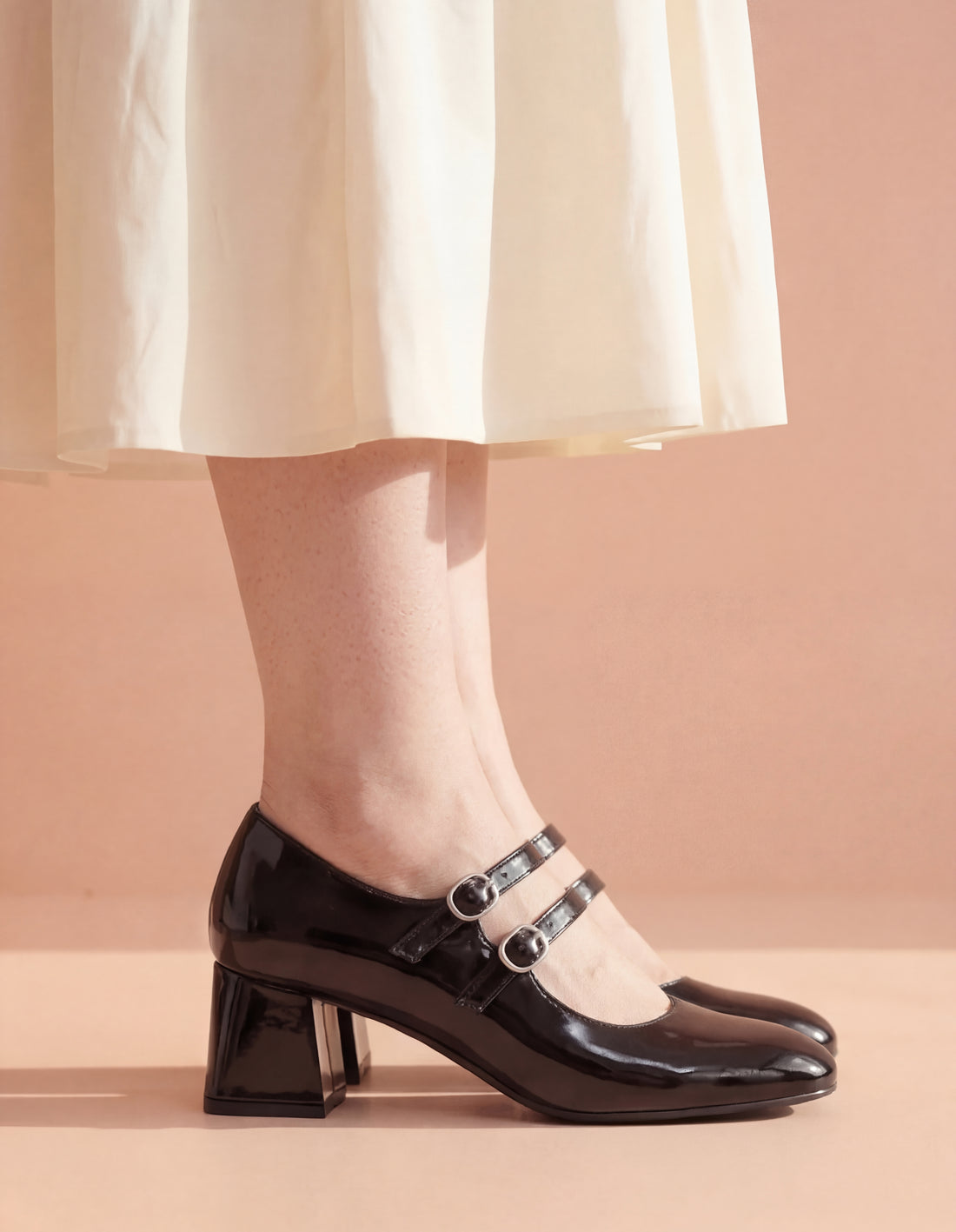 Black patent leather double buckle Mary Jane block heels women Pakistan-Laal Mahal