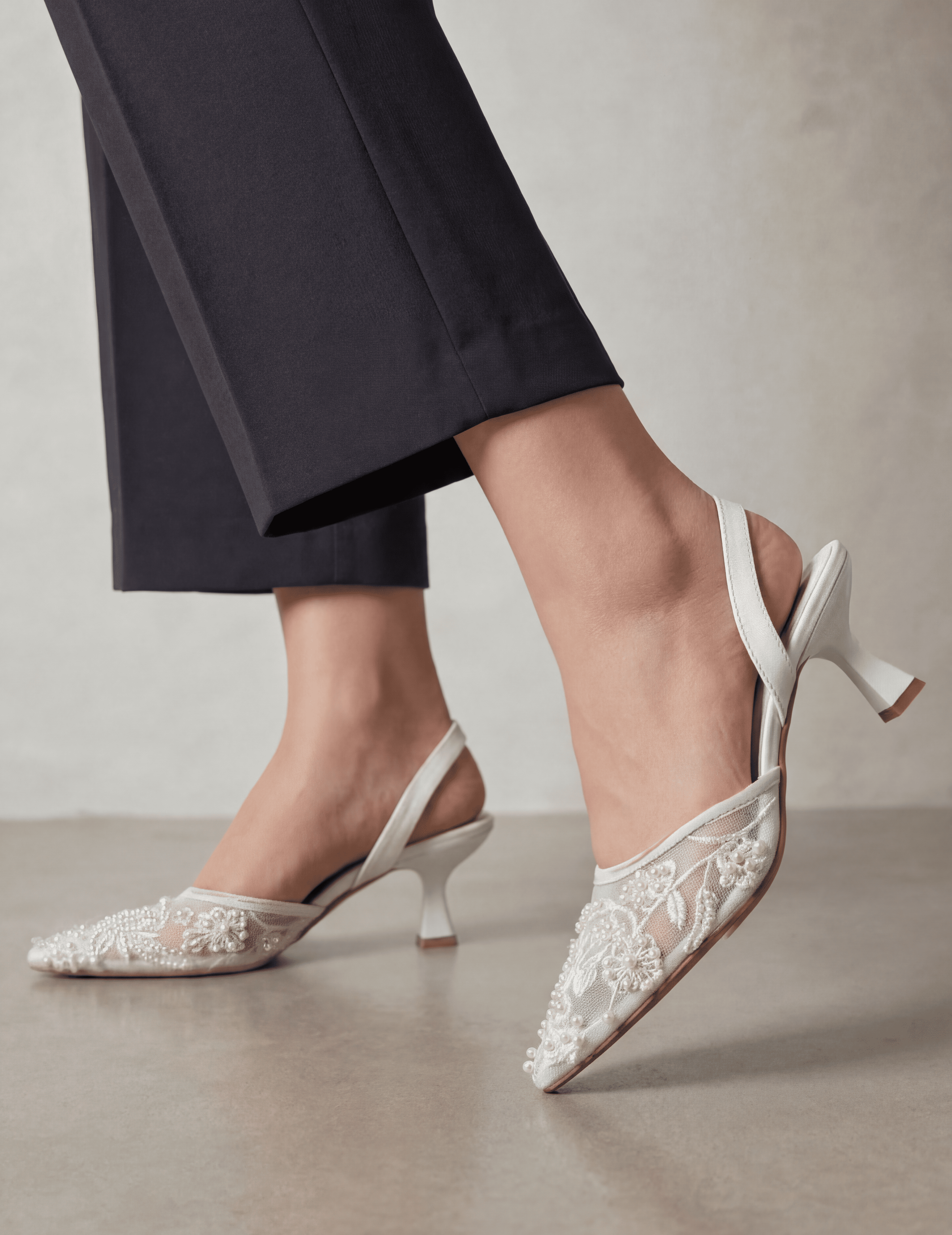 Moon pearl embellished low kitten heel slingback women Pakistan Laal Mahal