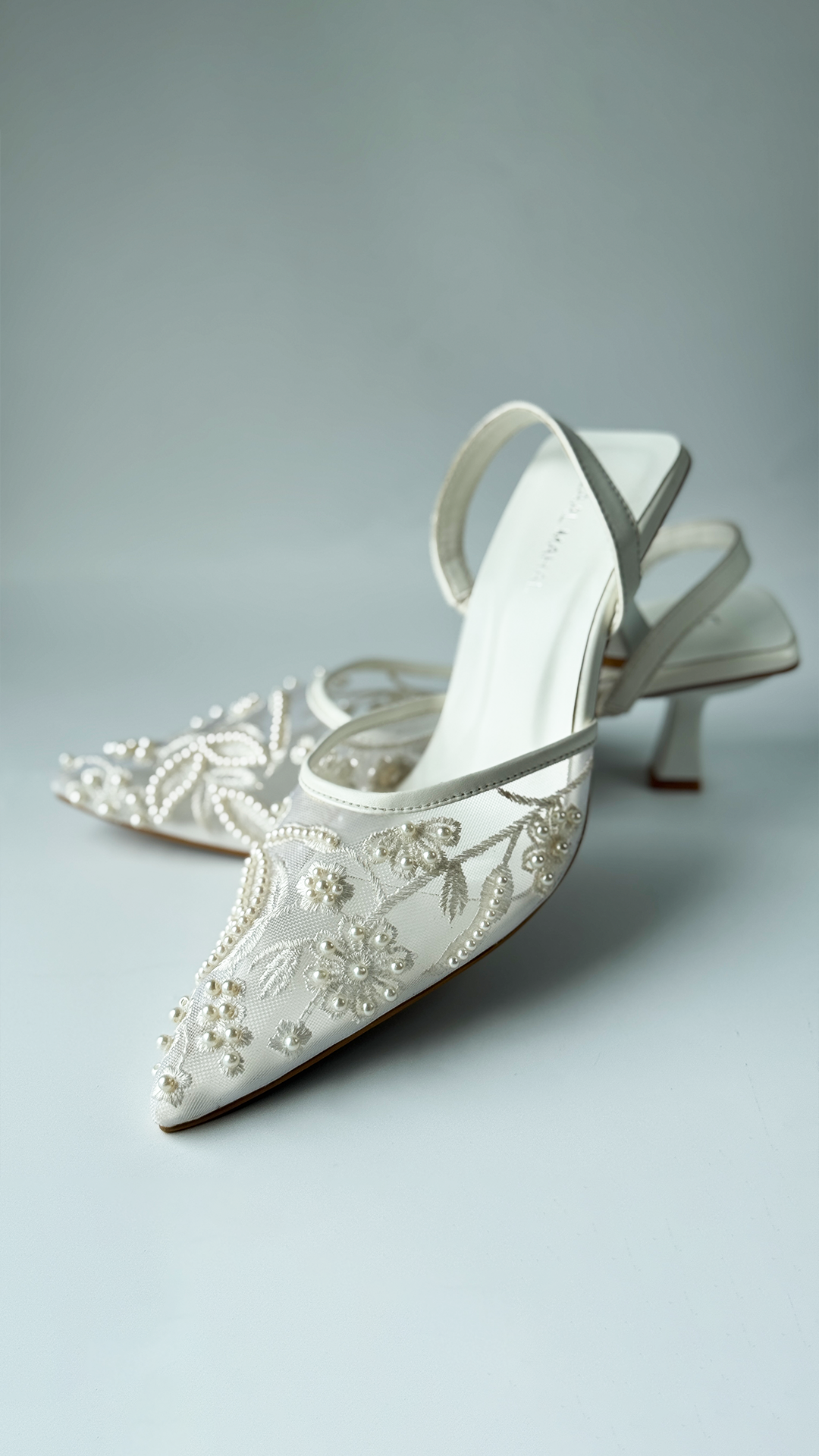 Moon pearl embellished low kitten heel slingback women Pakistan Laal Mahal
