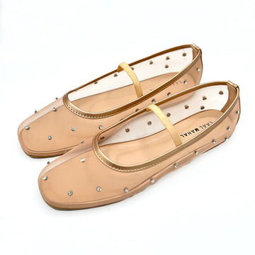 Lustre Grace beige studded ballet flat shoes pair flat lay Pakistan — Laal Mahal