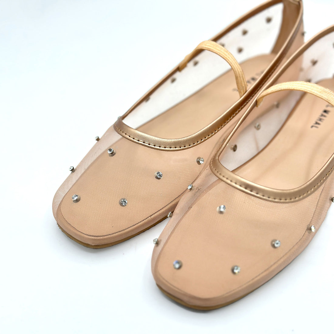 Lustre Grace beige studded ballet flat shoes pair flat lay Pakistan — Laal Mahal