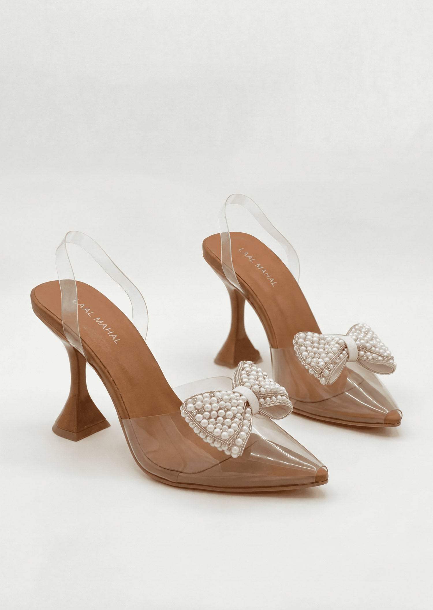 Luxe Bow tan bow detail heeled mules flat lay Pakistan — Laal Mahal