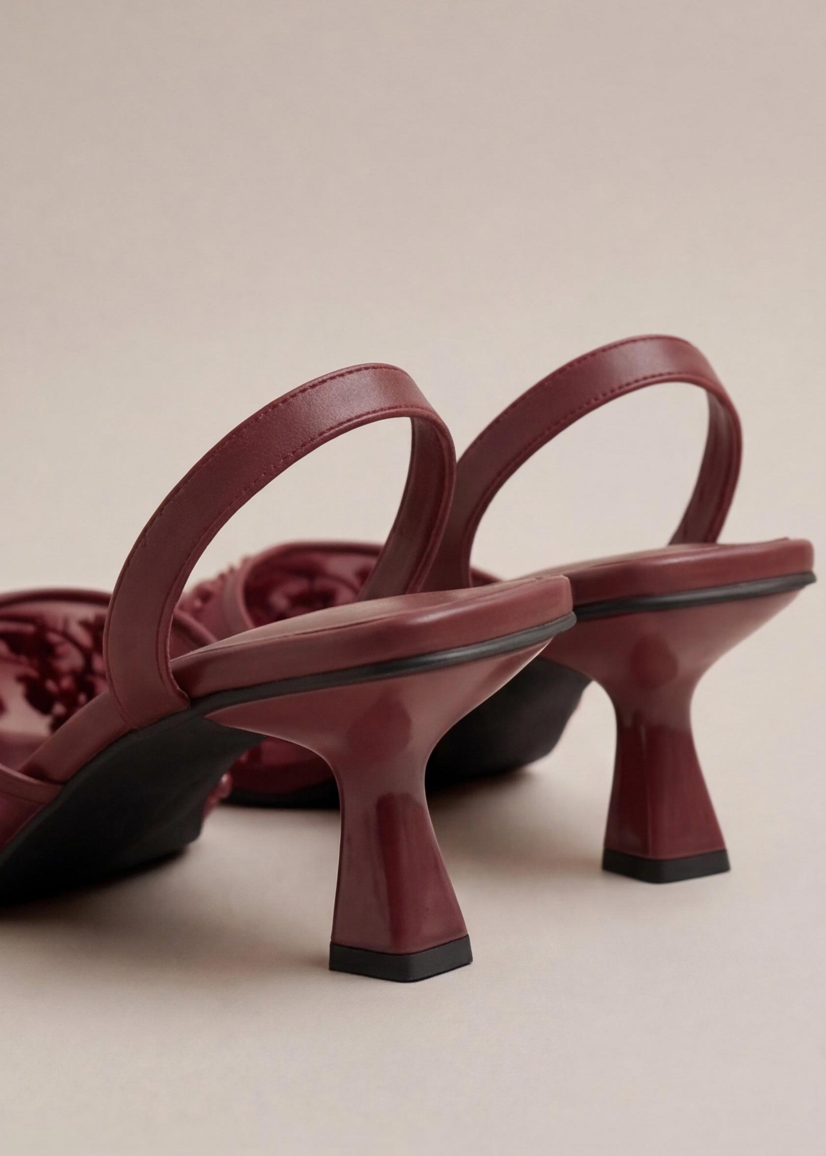 Lyra maroon embellished slingback heels single shoe angled Pakistan — Laal Mahal
