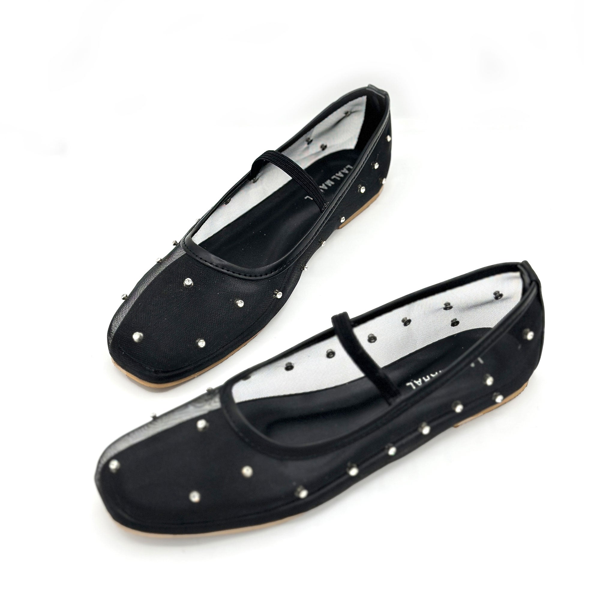 Midnight Grace black net ballet flat shoes flat lay Pakistan — Laal Mahal