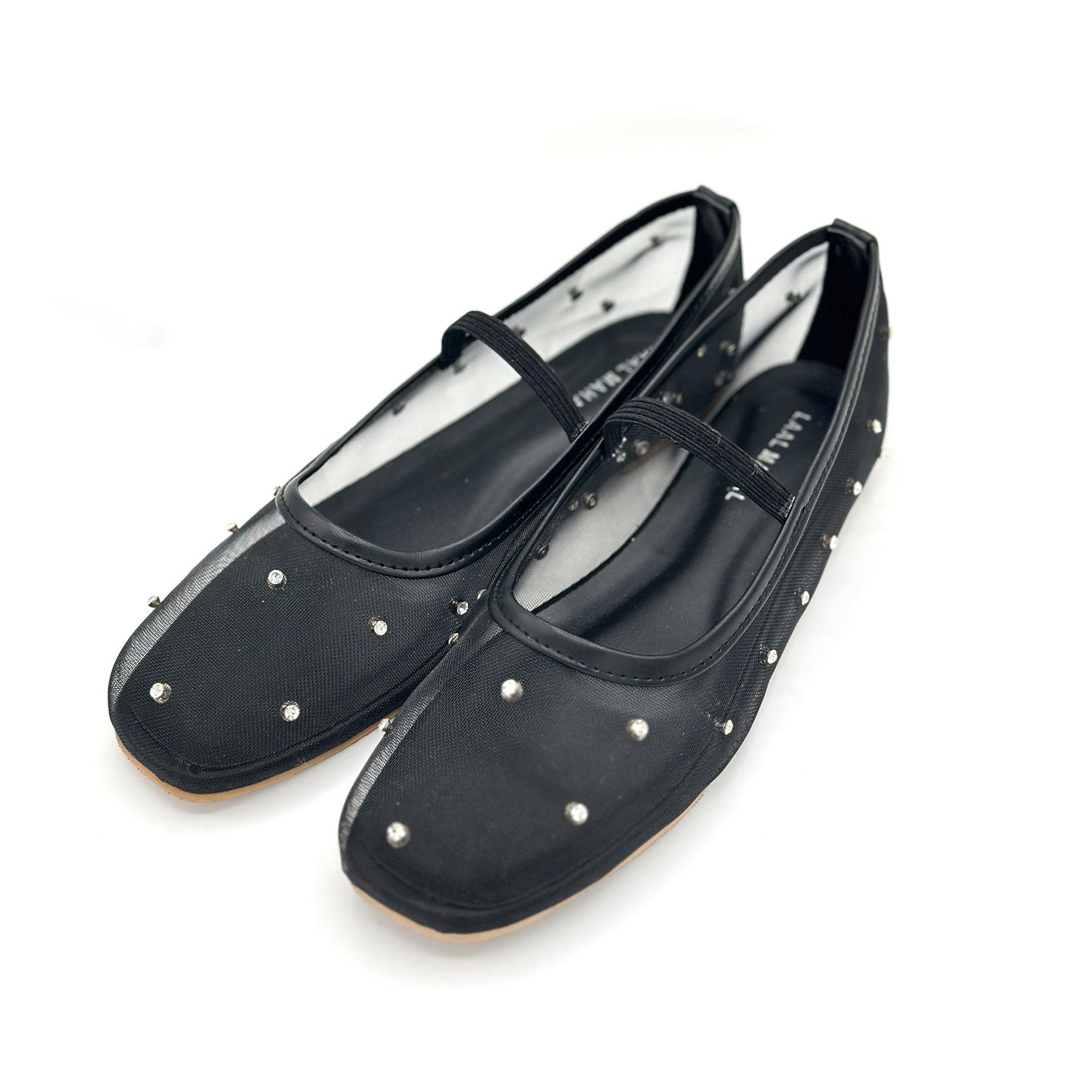 Midnight Grace black studded mary jane flats side profile Pakistan — Laal Mahal