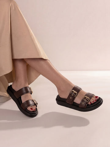 Cacao Double Buckle Sandals