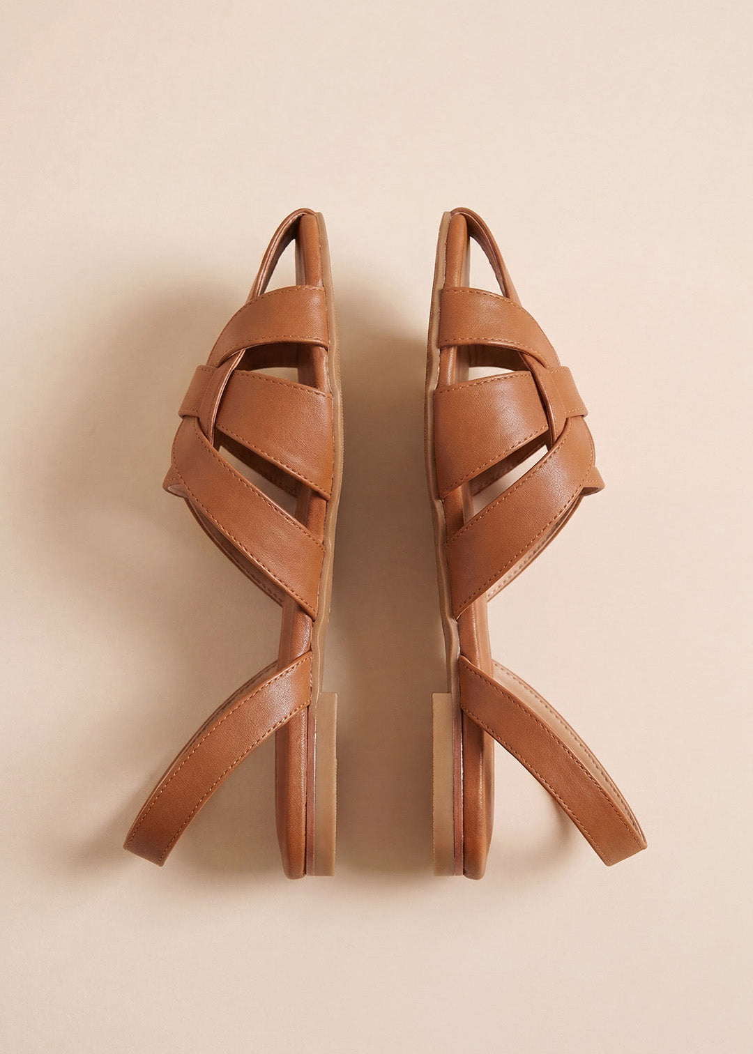 Petra Caged tan leather slingback sandals pair heel view block heel Pakistan — Laal Mahal
