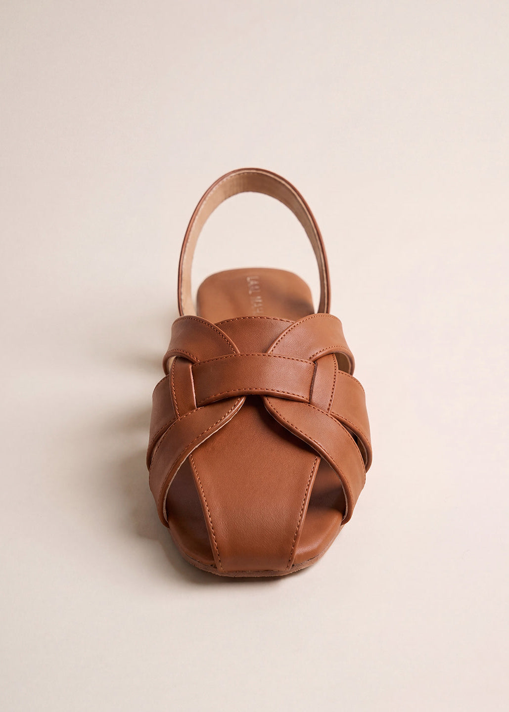 Petra Caged tan leather slingback sandals single front view woven straps Pakistan — Laal Mahal