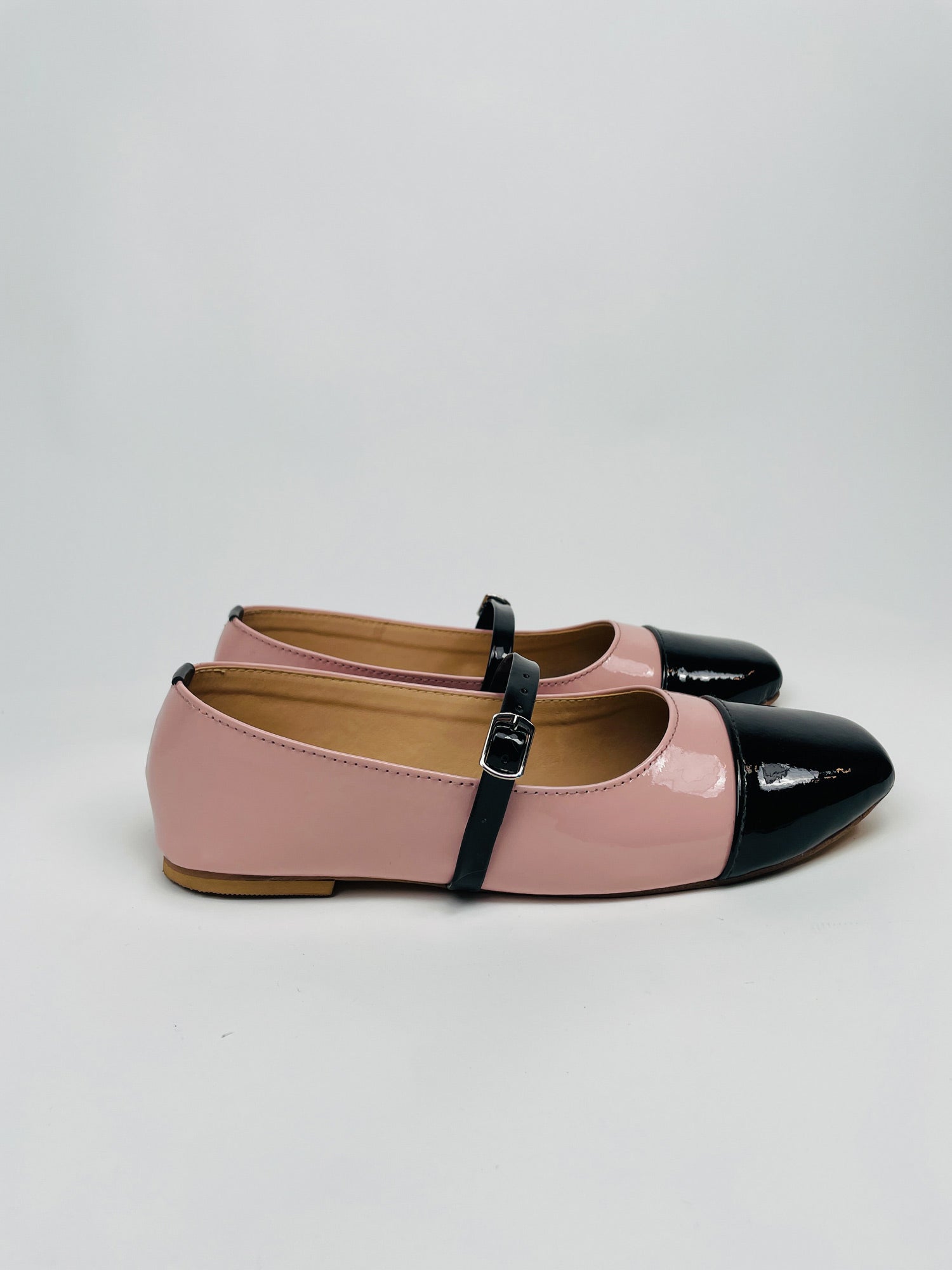 Pink and Black Two-Tone Mary Jane flat shoe single side profile Pakistan — Laal Mahal