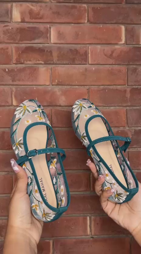Zinc Floral Embroidered Mary Janes