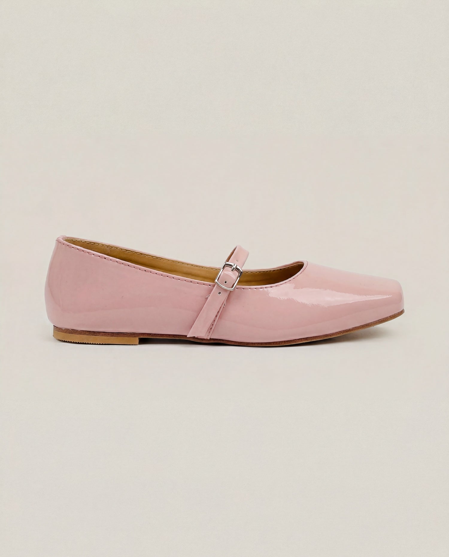Soft pink Mary Jane flat shoes side profile buckle strap – Laal Mahal 