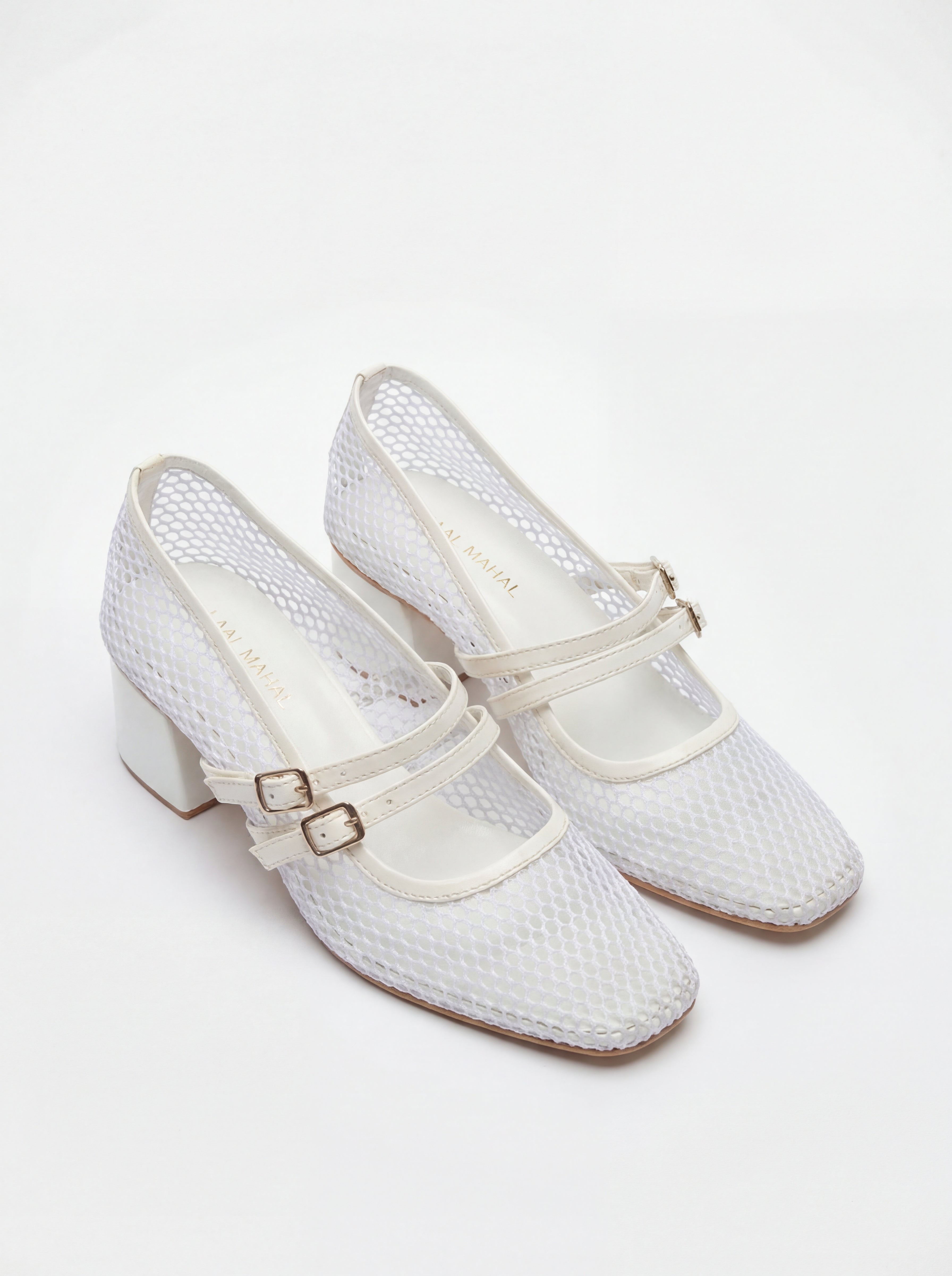 White Mesh Block Heels