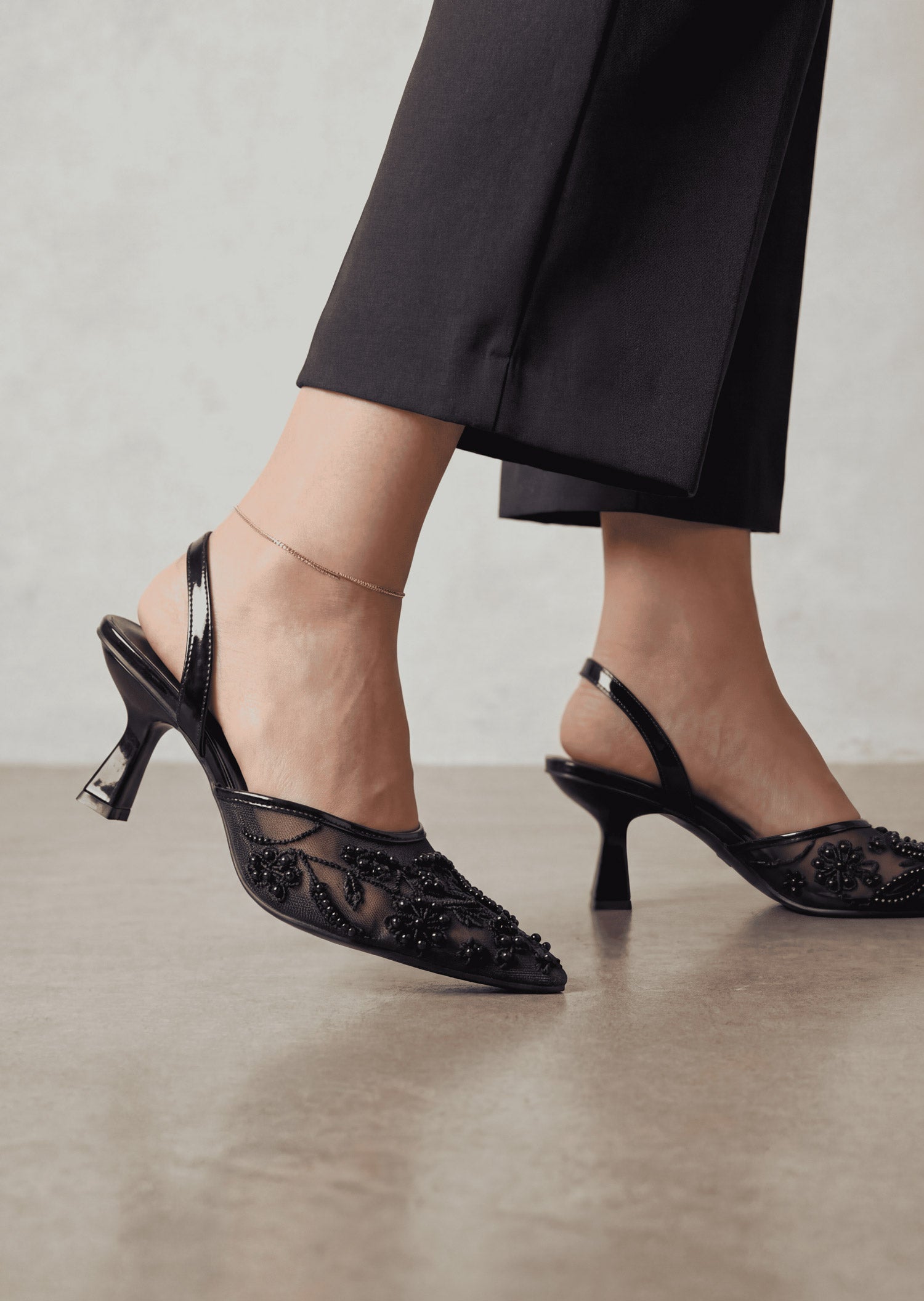 Zivah black embellished slingback heels side profile Pakistan — Laal Mahal